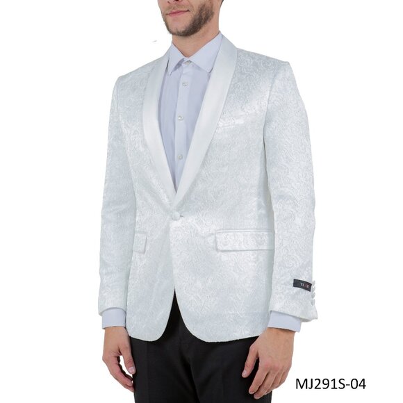 White Paisley Satin Shawl Collar Men's Jacket